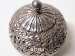 Old beautiful round silver openwork box, handmade, Middle East, 19th-20th century