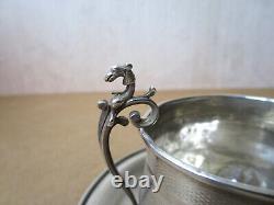 Old beautiful solid silver cup with Minerva punches and fantastic animal head