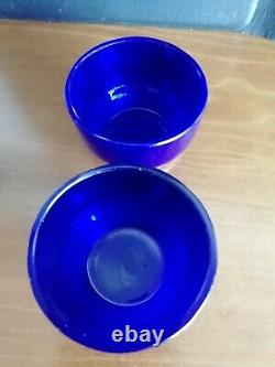 Old double salt cellar, solid silver Minerva, blue glass dishes
