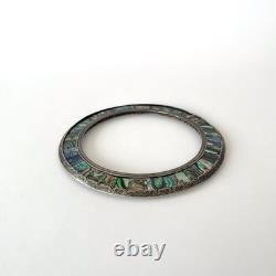 Old engraved silver frame and abalone shell marquetry, circa 1900