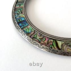 Old engraved silver frame and abalone shell marquetry, circa 1900
