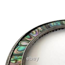 Old engraved silver frame and abalone shell marquetry, circa 1900