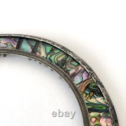 Old engraved silver frame and abalone shell marquetry, circa 1900