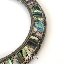 Old engraved silver frame and abalone shell marquetry, circa 1900