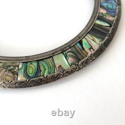 Old engraved silver frame and abalone shell marquetry, circa 1900