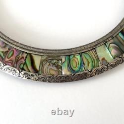 Old engraved silver frame and abalone shell marquetry, circa 1900