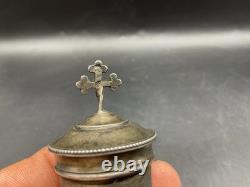 Old holy oil ampoules in solid silver, chalice paten religion