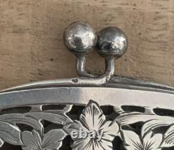 Old large purse, solid silver and velvet drawstring bag