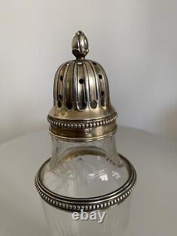 Old large solid silver and cut crystal powder dispenser 19th century