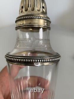 Old large solid silver and cut crystal powder dispenser 19th century