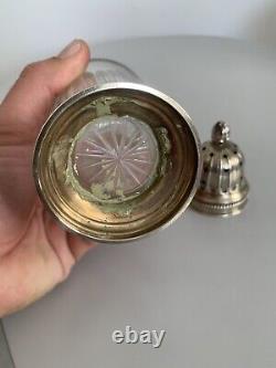 Old large solid silver and cut crystal powder dispenser 19th century