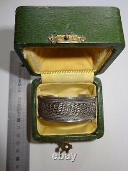 Old large woven solid silver art deco era bangle in its box