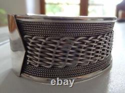 Old large woven solid silver art deco era bangle in its box