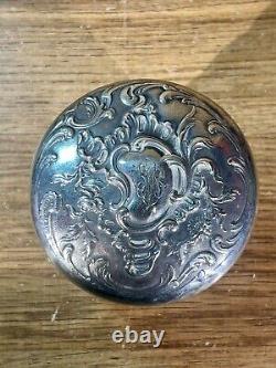 Old makeup pot, crystal and solid silver, Minerve hallmarks, monogram, 19th century