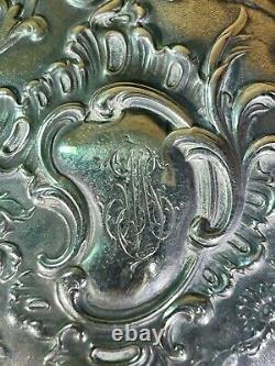 Old makeup pot, crystal and solid silver, Minerve hallmarks, monogram, 19th century