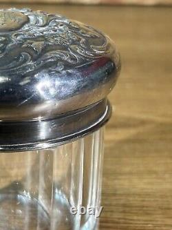 Old makeup pot, crystal and solid silver, Minerve hallmarks, monogram, 19th century