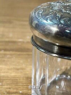 Old makeup pot, crystal and solid silver, Minerve hallmarks, monogram, 19th century