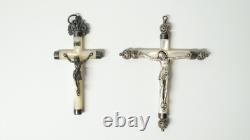 Old mother-of-pearl communion cross, solid silver, Christian religion, 19th-20th century