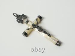 Old mother-of-pearl communion cross, solid silver, Christian religion, 19th-20th century