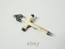 Old mother-of-pearl communion cross, solid silver, Christian religion, 19th-20th century