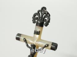 Old mother-of-pearl communion cross, solid silver, Christian religion, 19th-20th century