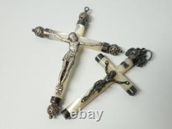 Old mother-of-pearl communion cross, solid silver, Christian religion, 19th-20th century