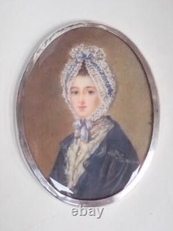 Old painted miniature in a solid silver frame / 19th century period Old painted miniature in a solid silver frame / 19th century period