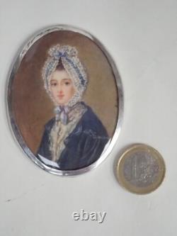 Old painted miniature in a solid silver frame / 19th century period Old painted miniature in a solid silver frame / 19th century period