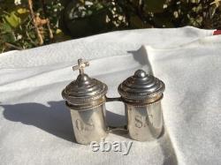 Old silver chalice paten oil lamps holy religion
