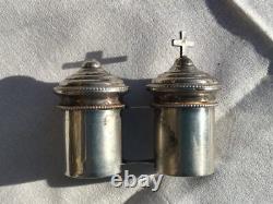 Old silver chalice paten oil lamps holy religion