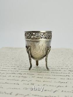 Old silver surname egg cup from the XIX century with hallmarks