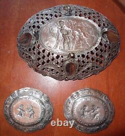 Old solid silver bowls angels cherubs goat