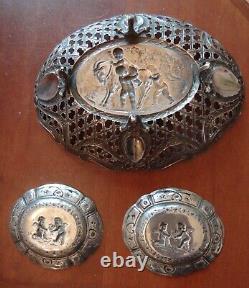 Old solid silver bowls angels cherubs goat