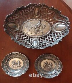 Old solid silver bowls angels cherubs goat