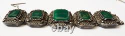 Old solid silver bracelet with green stone, silver bracelet, 94 g