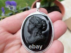 PENDANT - Antique Cameo in Old Glass Paste - Solid Silver 925