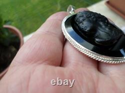 PENDANT - Antique Cameo in Old Glass Paste - Solid Silver 925