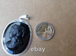 PENDANT - Antique Cameo in Old Glass Paste - Solid Silver 925