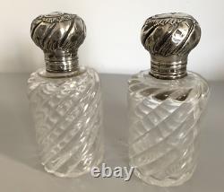 Pair Of Old Bottles Of Silver Solid Perfume Minerva Bamboo Crystal Baccarat
