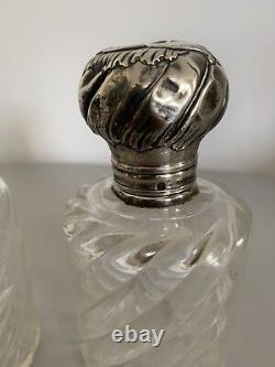 Pair Of Old Bottles Of Silver Solid Perfume Minerva Bamboo Crystal Baccarat