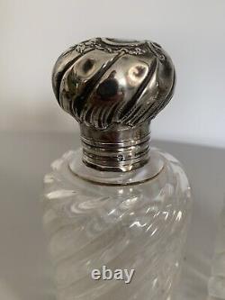 Pair Of Old Bottles Of Silver Solid Perfume Minerva Bamboo Crystal Baccarat