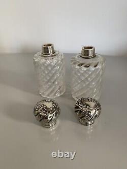 Pair Of Old Bottles Of Silver Solid Perfume Minerva Bamboo Crystal Baccarat