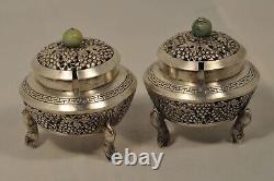 Pair of Antique Chinese Silver Salt Cellars
