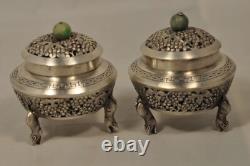 Pair of Antique Chinese Silver Salt Cellars