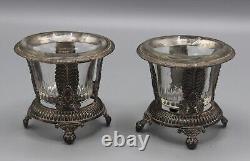 Pair of Antique Crystal and Solid Silver Salt Cellars with Vieillard Empire Decor Mounts