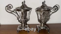 Pair of Antique Mustard Pots in Solid Silver Multiple Palmette Decoration Hallmarks