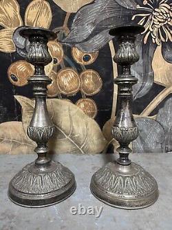 Pair of Antique Silvered Bronze Louis XV XVI Chandelier Candlesticks Empire Lamp