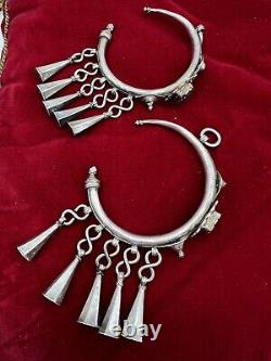 Pair of solid silver Berber Kabyle earrings from the Middle Atlas, ancient