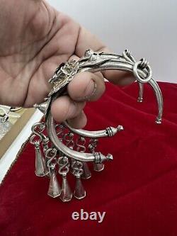 Pair of solid silver Berber Kabyle earrings from the Middle Atlas, ancient