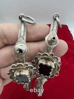 Pair of solid silver Berber Kabyle earrings from the Middle Atlas, ancient